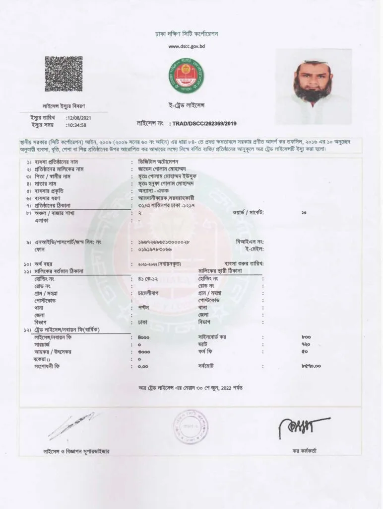ঢাকা দক্ষিণ সিটি কর্পোরেশন ট্রেড লাইসেন্স
